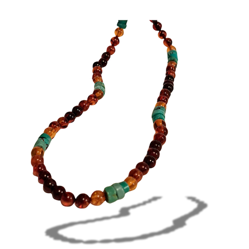 Click to view detail for HW-4003 NEcklace, Beads, Single Strand, Round Amber & TQ $92